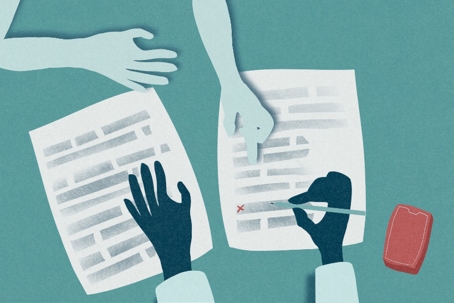 People filling documents